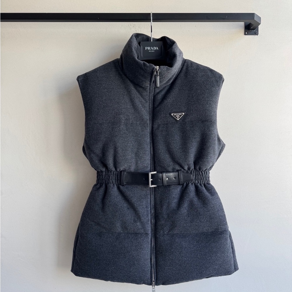 Prada Dark Charcoal Sleeveless Padded Vest with Belt